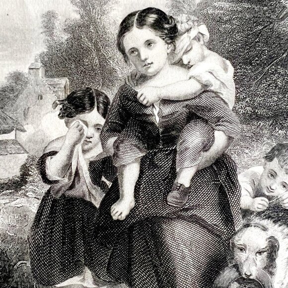 1859 Steel Engraving The Birds Nesters Victorian Mother And Children Art DWY5D - Picture 1 of 2